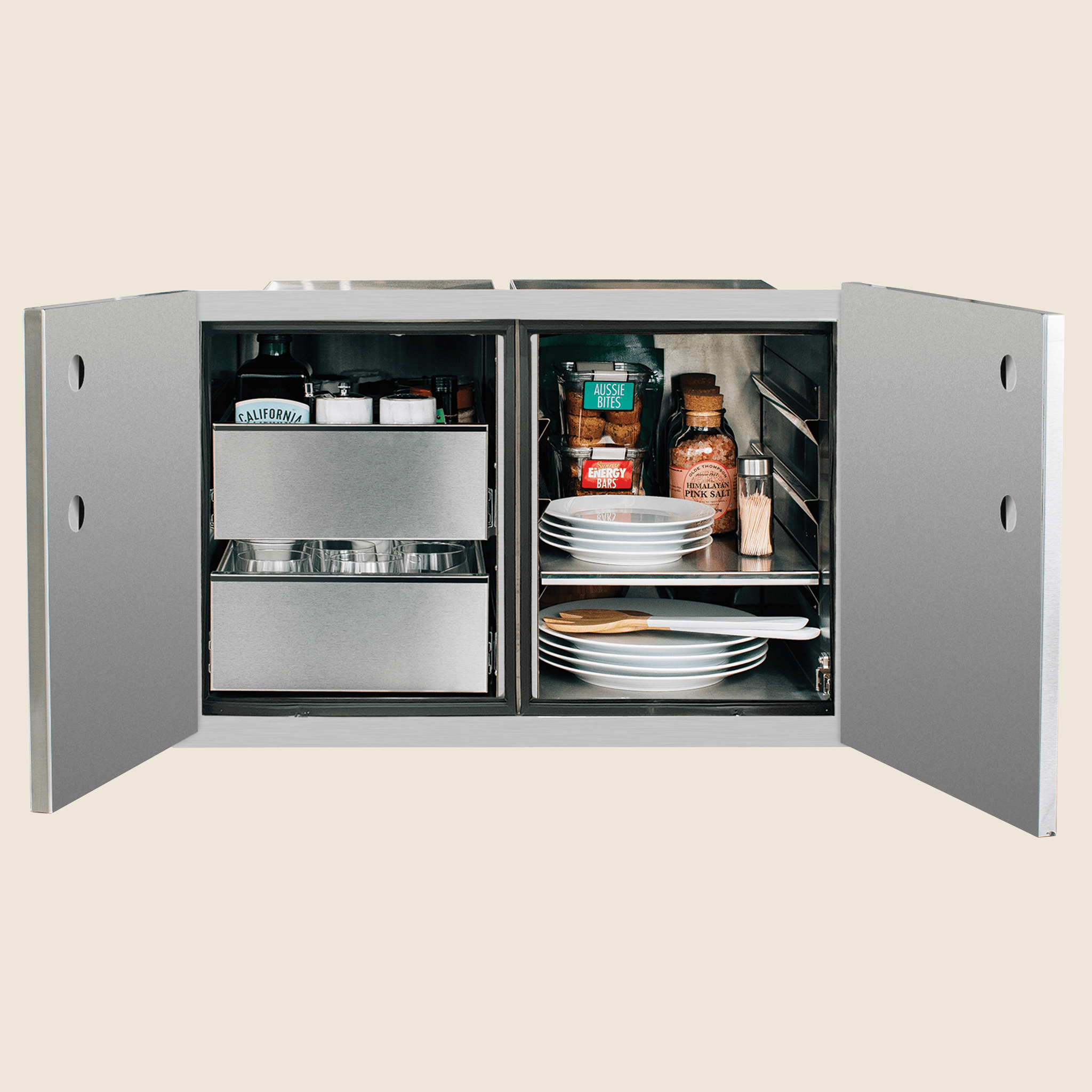 36″ 2-Drawer Dry Storage Pantry & Enclosed Cabinet Combo